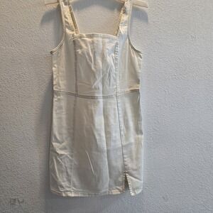 Lovefire Women's Cream Denim Mini Dress XL Square Neck Sleeveless Stretch Zip...